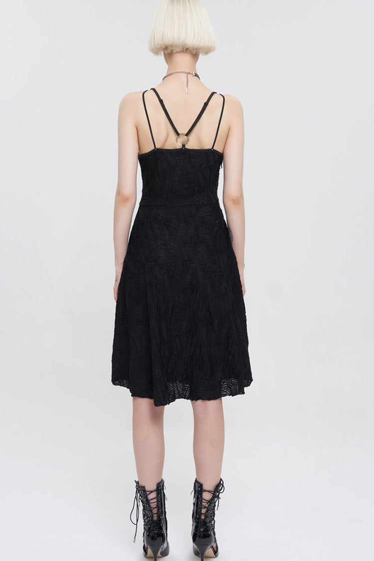 Black Punk Suspenders Slit Hem Wave Stretch Fabrics Women's Dress - Product - 9