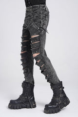 Black Ripped Rivet Men's Punk Pants with Chain - Product - 2