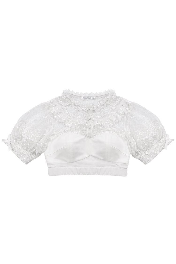 Detachable Pad Puff Sleeves Sweet Lolita Short Shirt 3 Colors - White - 3