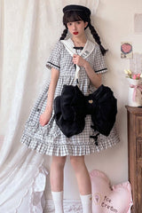 Black Big Bowknot Metal Heart Nameplate Lolita Backpack - Product - 5