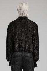 Black Lapel Collar Long Trumpet Sleeves Bronzing Pattern Print Mens Gothic Gorgeous Blouse - Product - 3
