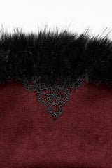 Red Long Sleeves Faux Fur Stitching Lace-Up Detachable Women's Gothic Coat - Product - 5