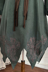 Dark Green Stand Collar Long Sleeves Ruffle Embroidery Classic Vintage Lolita Dress Set - Product - 4