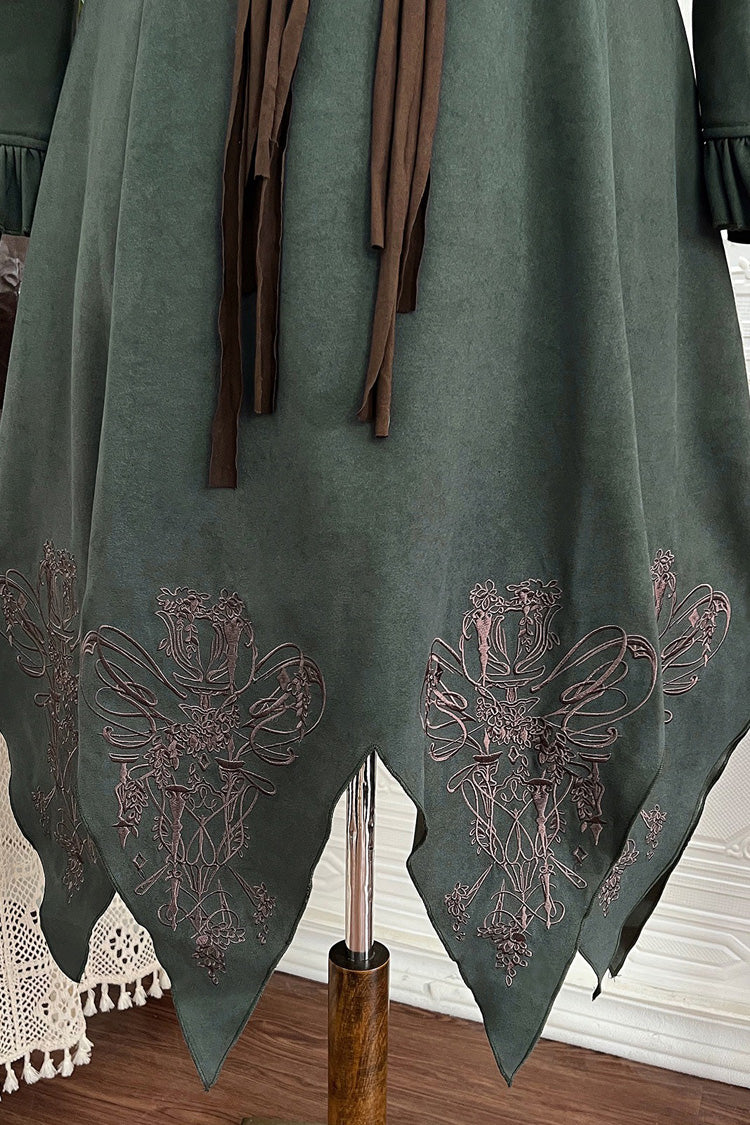 Dark Green Stand Collar Long Sleeves Ruffle Embroidery Classic Vintage Lolita Dress Set - Product - 4