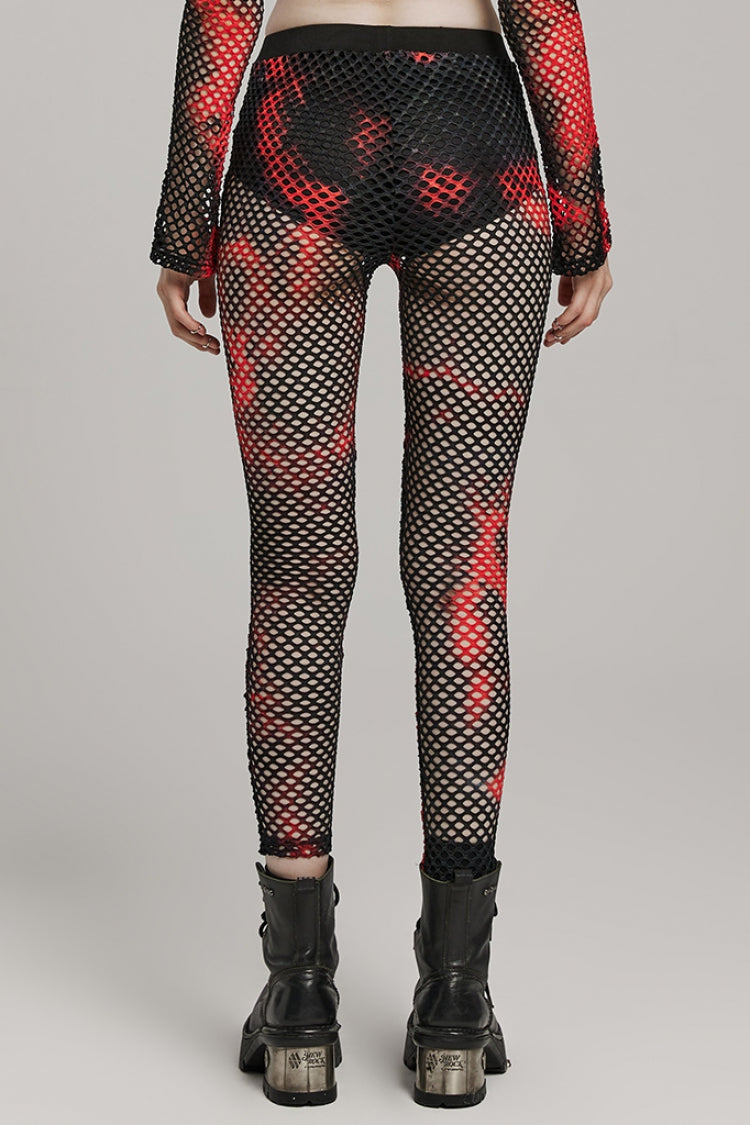 Tie-dyed Print Stitching Sheer Mesh Women's Steampunk Leggings 3 Colors - Product - 16