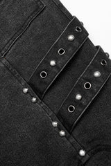 Black Skull Buckles Stitching Metal Nails Men's Steampunk Pants - Product - 8