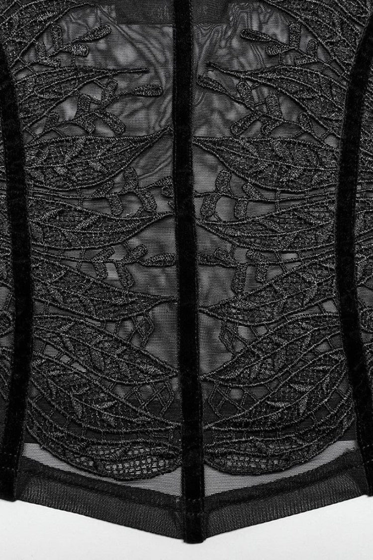 Black Sleeveless Lace Slim Sheer Womens Gothic Sling Vest - Product - 7