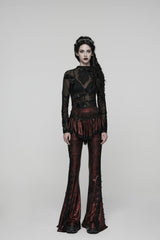 Red Printed Lace Slim Faux Two-Piece Women's Gothic Flared Pants - Product - 2