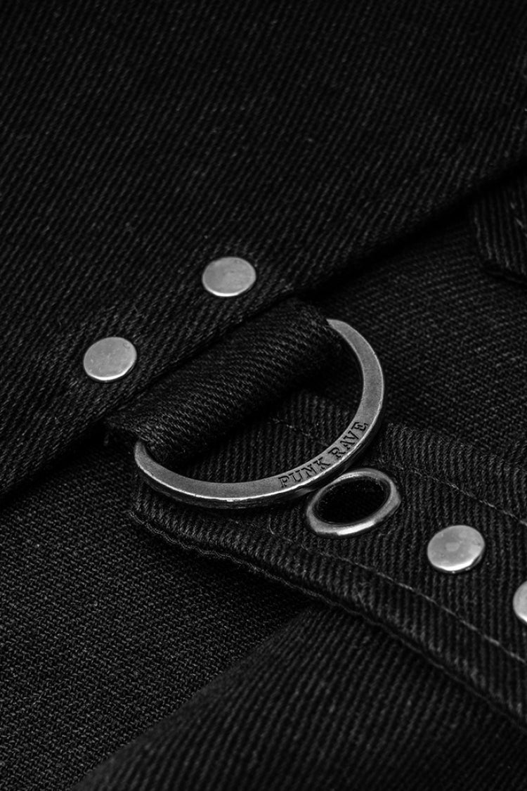 Black Rings Irregular Men's Gothic Skirt with Belts - Product - 8