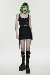 Black Lace-Up Slim Asymmetric Zippered Eyelet Women's Punk Handsome Skirt - Product - 8