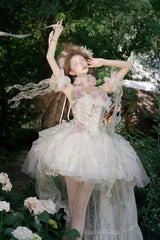 Green [Spring Rose] Sleeveless Multi-Layered Bowknot Lace-Up Fishbone Sweet Lolita Jsk Dress - Product - 15