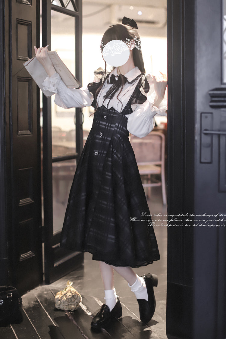 Black Plaid Print Classic College Style Elegant Lolita Strap Dress - Product - 4