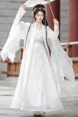 White Long Sleeves High Waisted Jacquard Print Embroidery Women's Sweet Hanfu Dress Full Set - Product - 2