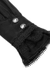 Black Stand Collar Long Sleeves Metal Button Lace Mens Gothic Blouse - Product - 7