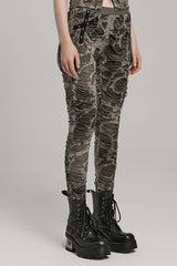 Slim Ripped Eyelet Chain Women's Steampunk Leggings 2 Colors - Product - 10