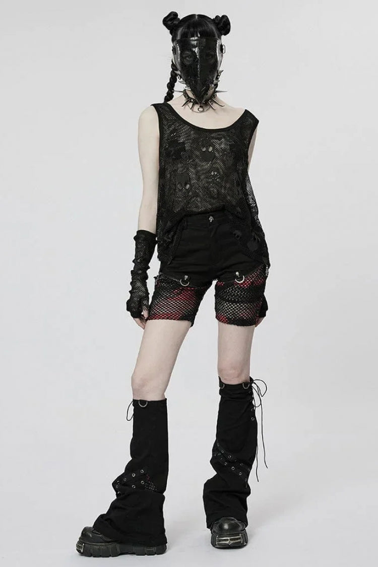 Skull Print Stitching Mesh Womens Steampunk Vest 2 Colors - Product - 4
