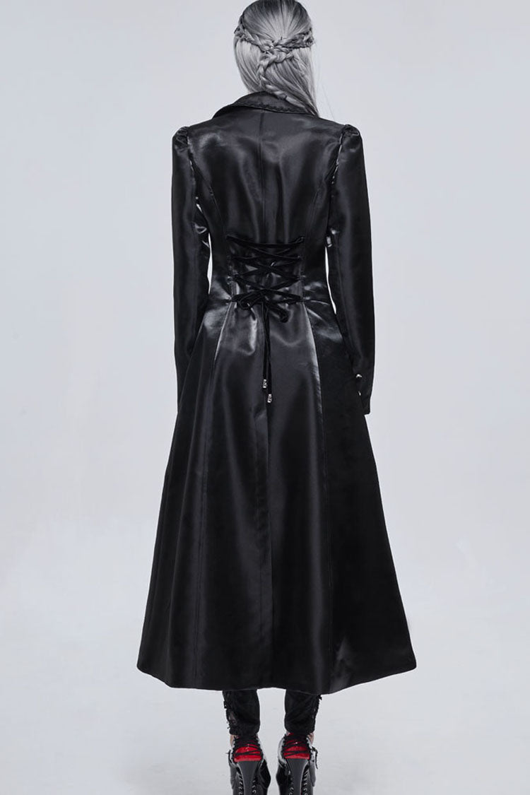 Black Gothic Lace-Up Lapel Skull Brooch Delicate Button Women's Coat - Product - 10