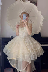 Apricot Solid Color Multi-layer Ruffle Hanayome Sweet Lolita Jsk Dress - Product - 3