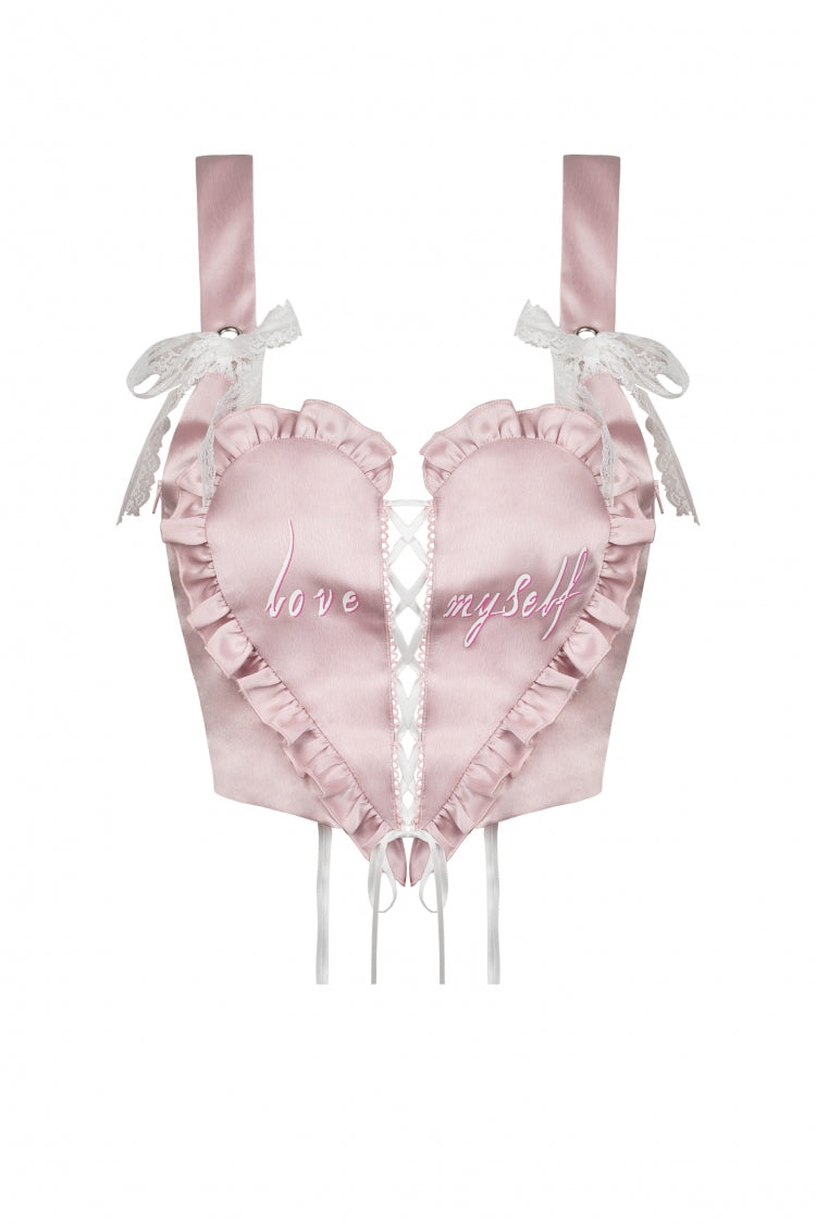 Pink Ruffled Love Heart Lace-Up Women's Lolita Princess Bustier - Product - 3