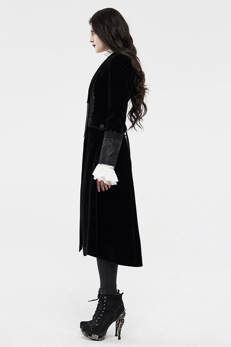 Black Long Sleeves Jacquard Slim Women's Gothic Coat - Product - 2