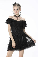 Black Floral Embroidered Lace-Up Strappy Women's Gothic Gorgeous Corset - Product - 5