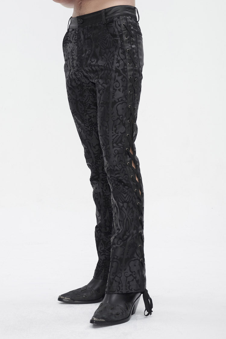 Black Lace Up Totem Printed Men's Punk Flared Pants - Product - 3