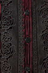 Red Stand Collar Long Puff Sleeves Floral Embroidered Lace-Up Women's Gothic Blouse - Product - 6