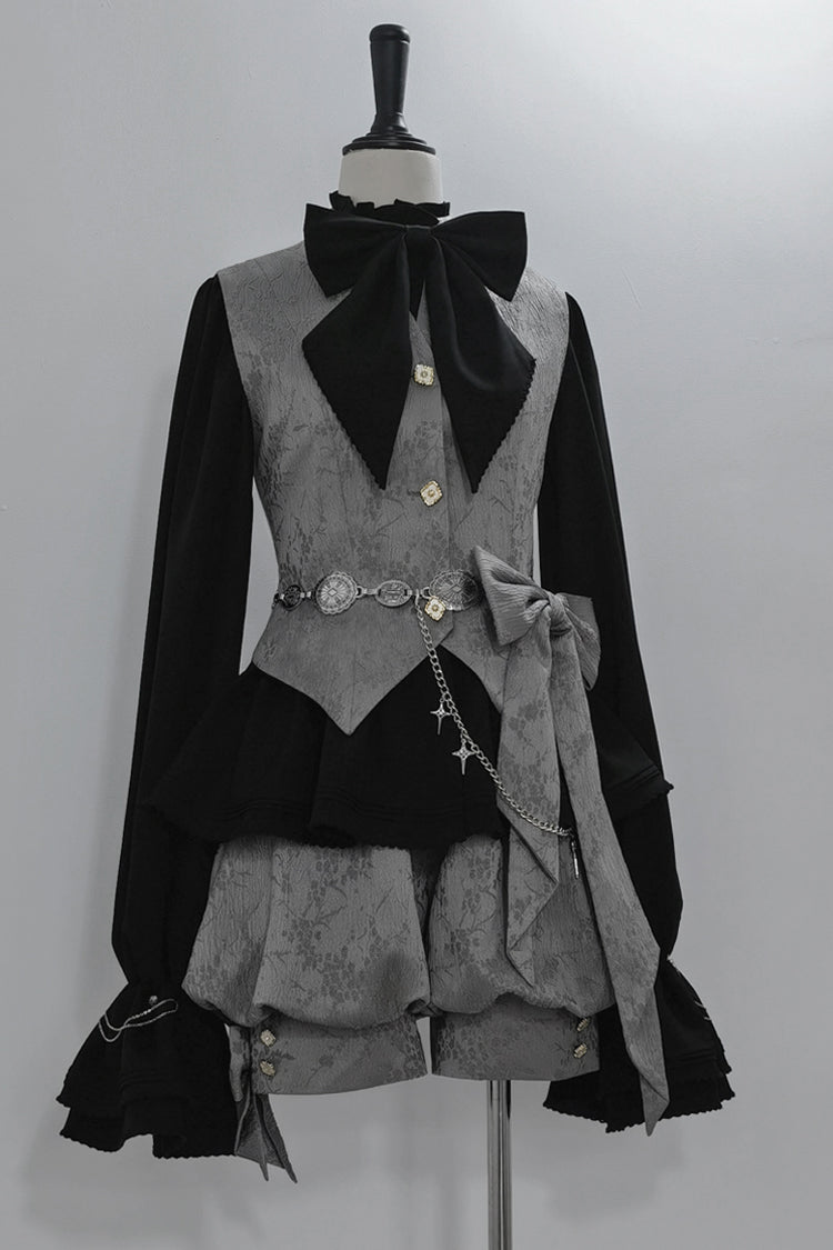 Grey Rabbit Hunt Dark Pattern Jacquard Print Ouji Vintage Prince Lolita Vest - Product - 2