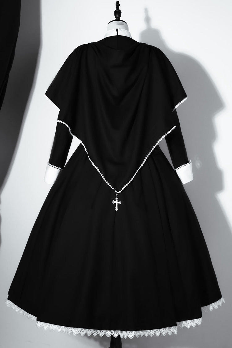 Black Monastery Long Sleeves Cross Print Gothic Lolita Dress Two-piece Set - Product - 3
