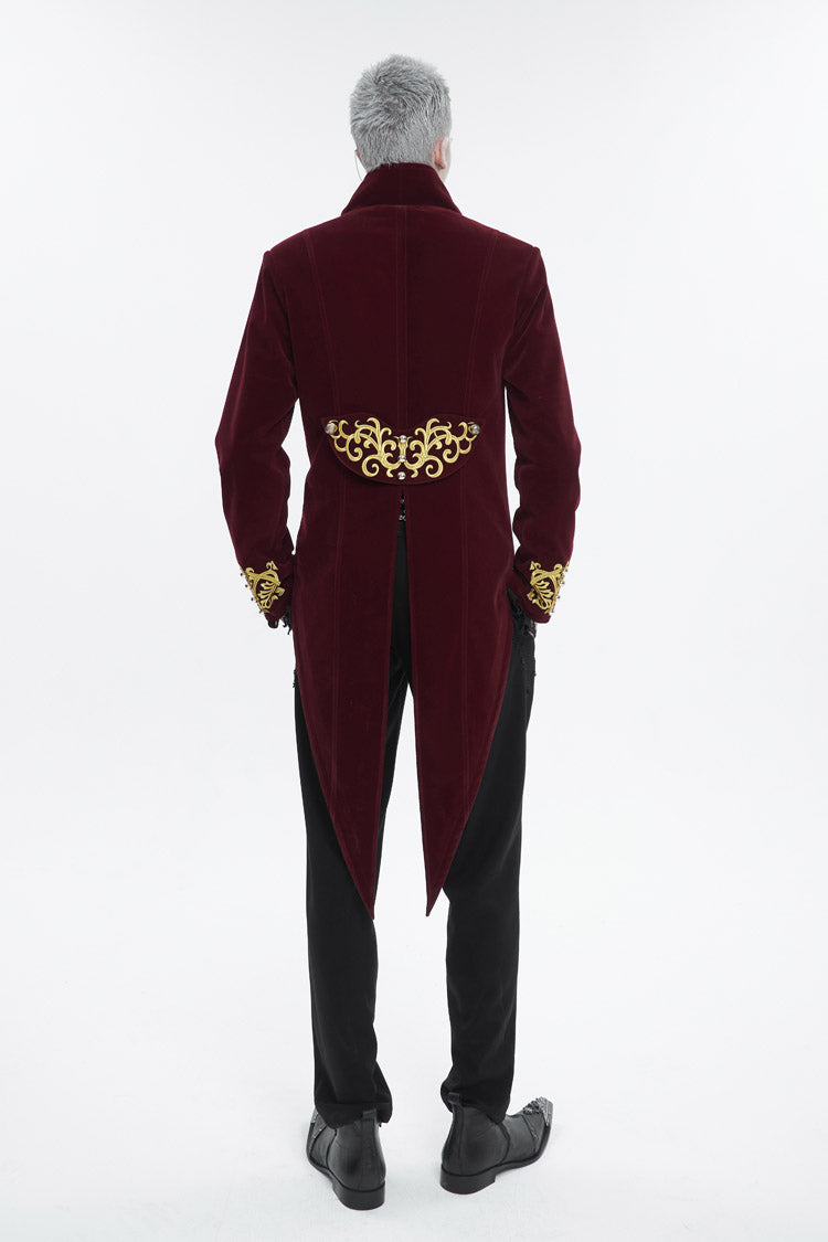 Red Totem Embroidered Swallow Tailed Men's Gothic Coat - Product - 5