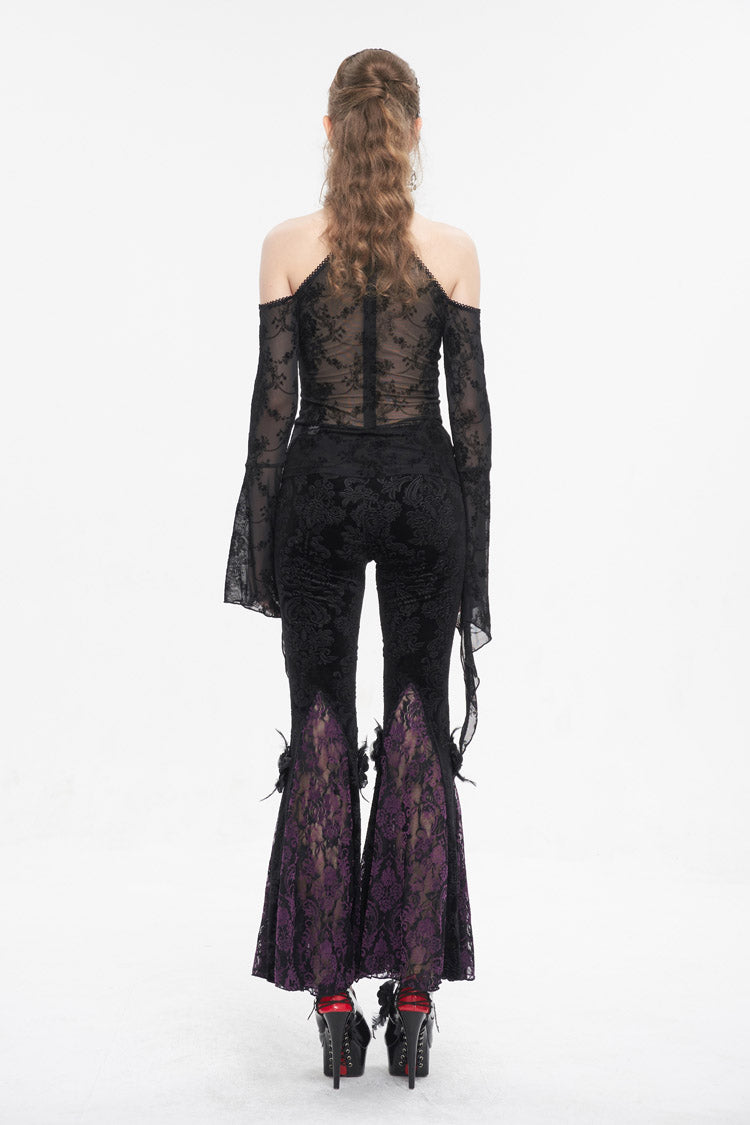 Black Off Shoulder Flared Sleeved Lace Mesh Women's Gothic Shirt - Product - 7