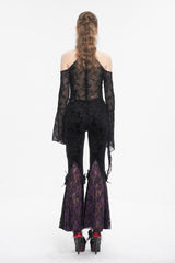 Black Off Shoulder Flared Sleeved Lace Mesh Women's Gothic Shirt - Product - 7