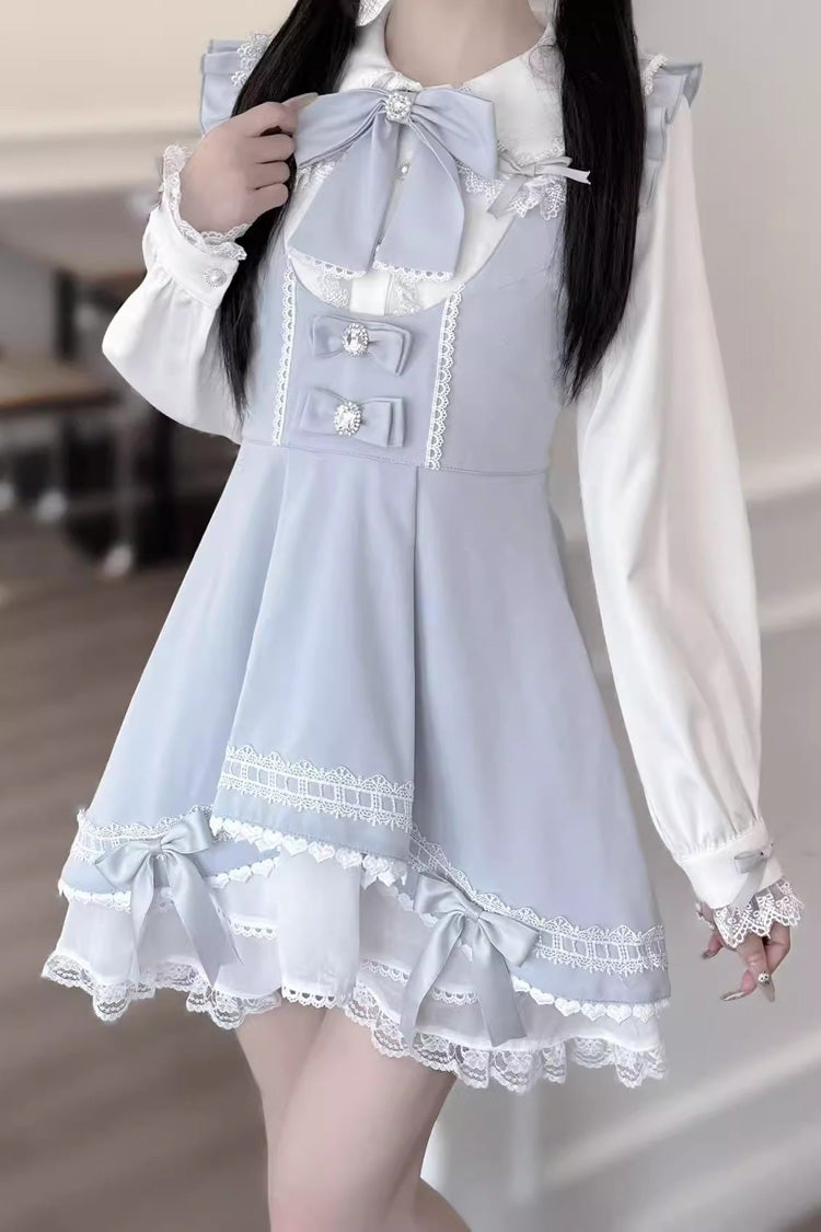 Rabbit Ears Sleeveless Ruffle Bowknot Lace Sweet Jirai Kei Strap Dress 3 Colors - Product - 8