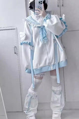 White/Blue Letter from an Angel Long Sleeves Print Jirai Kei Handsome Coat - White/Blue - 1