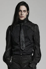 Black Cross Spike Print Embroidery Men's Gothic Tie - Product - 4