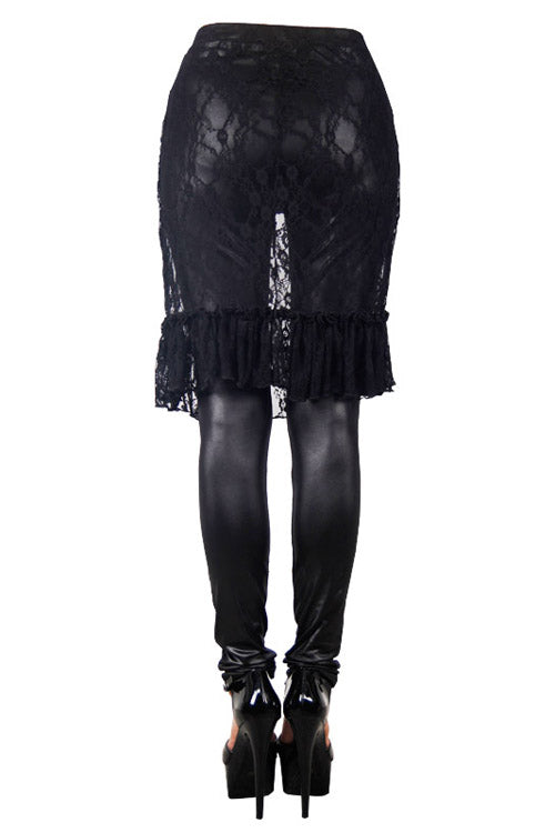 Black Rose Lace Mesh Outer Skirt Gothic Faux Leather Womens Pants - Product - 9