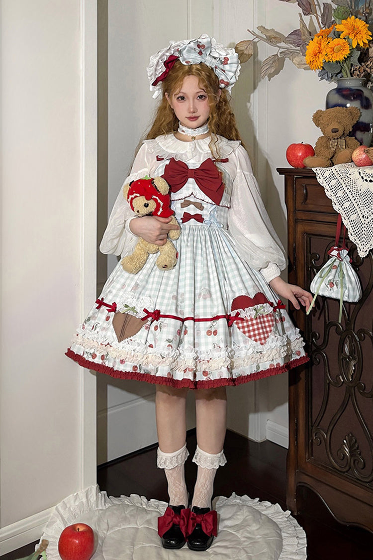Light Blue [South City Cherry Shop] Plaid Print Ruffle Bowknot Sweet Lolita Jsk Dress - Light Blue - 1