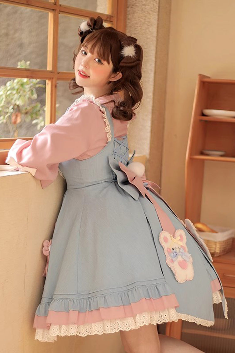 Blue/Pink Plum Blossom Snow Rabbit Ruffle Bowknot Sweet Lolita Dress - Product - 6