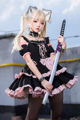 Black/Pink Sleeveless Multi-layer Ruffle Bowknot Sweet Hunt Lolita Jsk Dress - Product - 4