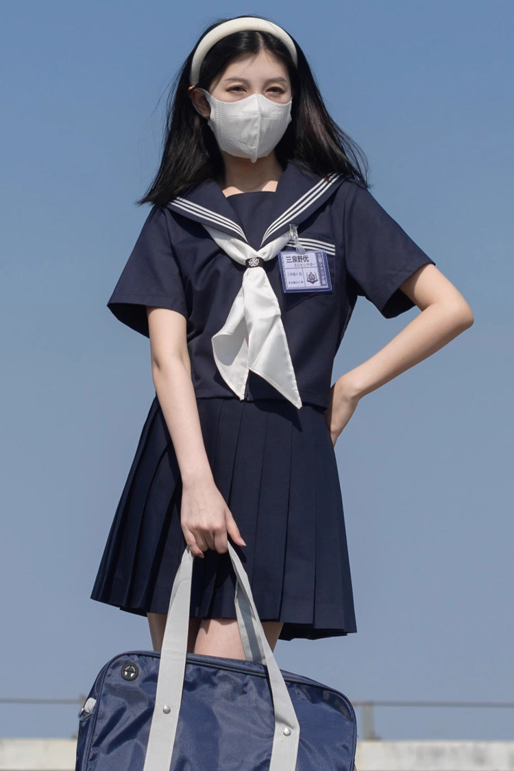 Dark Blue Navy Collar Sweet College Style Japanese School Skirt - Product - 8
