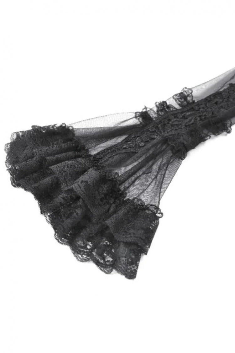 Black Lace Ruffled High Collar Long Flare Sleeves Sheer Mesh Women's Gothic Cape - Product - 14