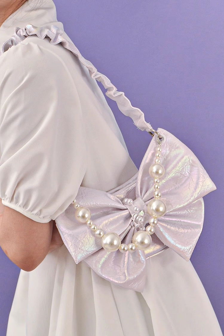 White Pearl Chain Bowknot Sweet Lolita Shoulder Bag 2 Colors - Product - 3