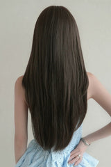 Cool Brown Natural Fluffy Long Layered Straight Sweet Lolita Wig with Air Bangs - Product - 3