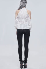 White Gothic Off-The-Shoulder Halter Lace Ruffled Lantern Sleeves Women's Shirt - Product - 11