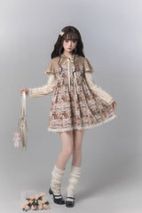 Brown [Bear Stamp] Long Sleeves Printed Hooded Sweet Lolita Dress - Product - 6
