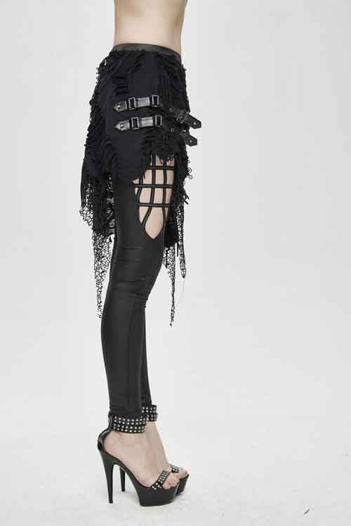 Black Fake Two Pieces Ripped Skirts Sexy Leggings Womens Pants - Product - 5