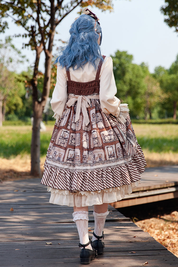 Brown Underground Bear Print Ruffle Bowknot Sweet (Dress Only) detail view 8