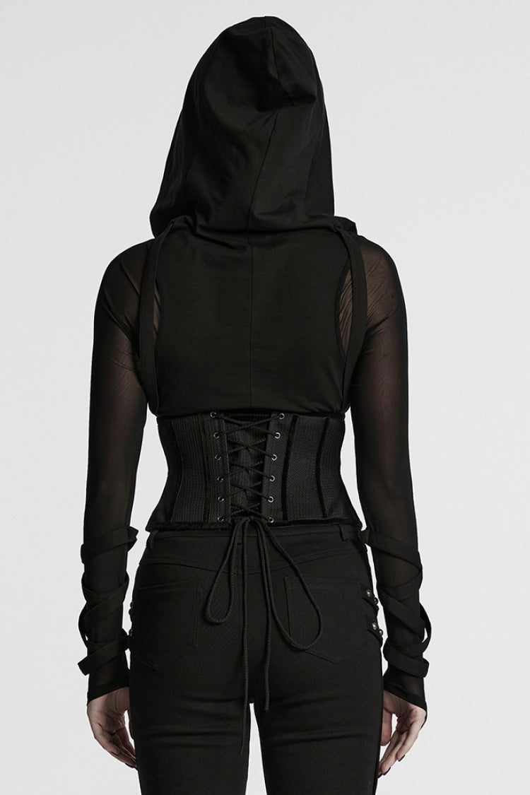 Black Irregular Mesh Zipper Women's Punk Underbust Corset - Product - 3