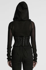Black Irregular Mesh Zipper Women's Punk Underbust Corset - Product - 3