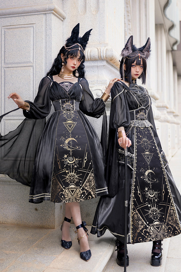 Black [Nightmare of Horus] Print Ruffle Hot Stamping Gothic Gorgeous Lolita Jsk Short Dress - Product - 6